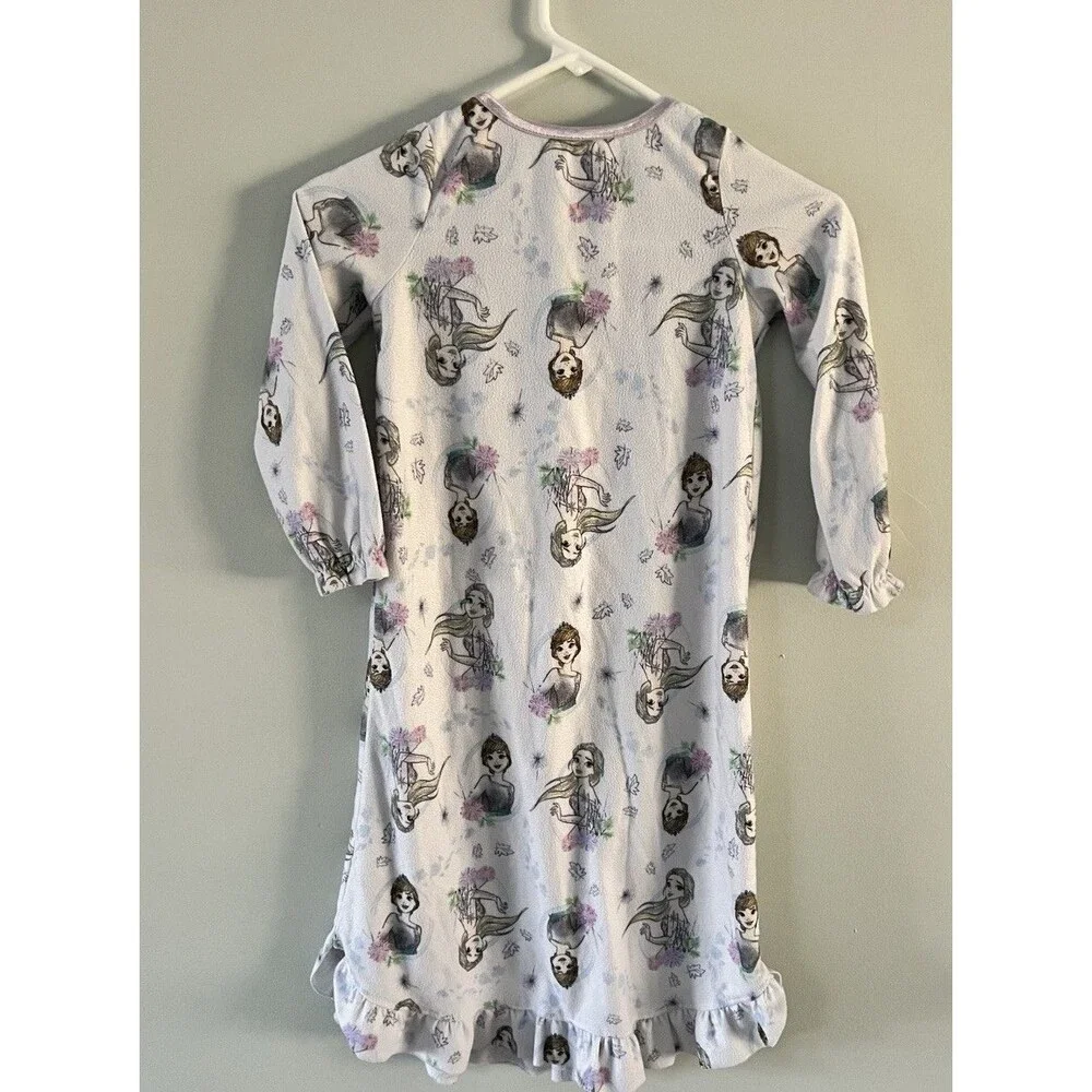 Disney Frozen Elsa Anna Girls Flannel Nightgown Lavender Sz 6 Granny Gown